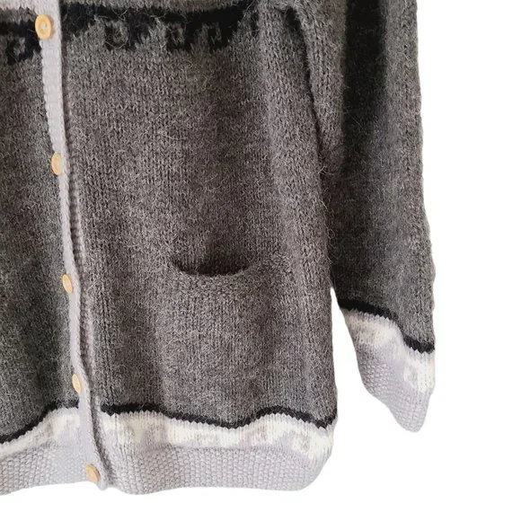 Vintage 100% Alpaca Cardigan Gray Handmade Fair Isle Size‎ Small grandpa Granny - Picture 5 of 8